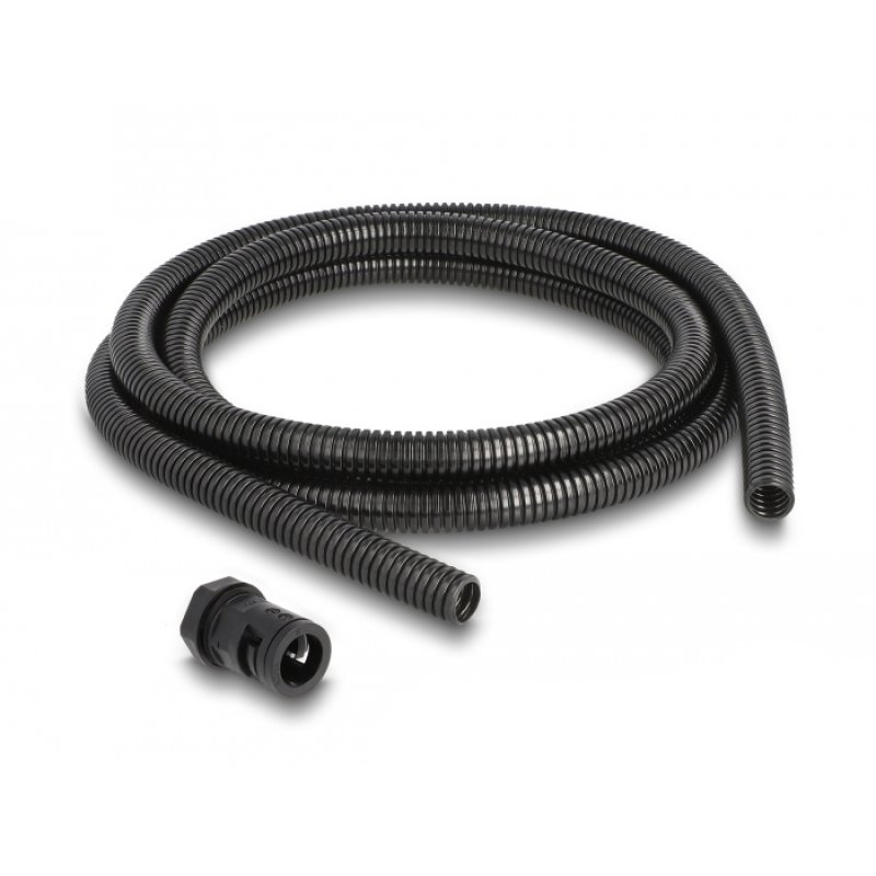 DeLOCK Cable protection sleeve 2 m x 13 mm with 2 x PG9 conduit fitting set black