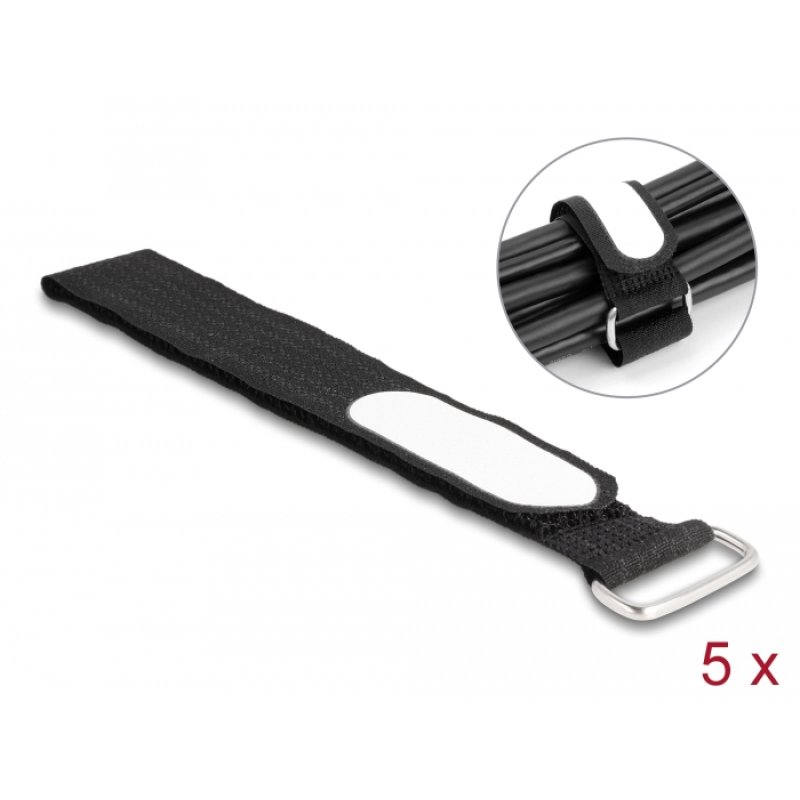 DeLOCK Hook-and-loop cable tie with loop and label tap L 305 x W 25 mm black 5 pieces