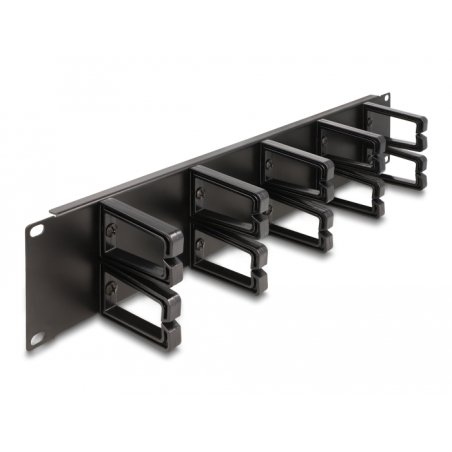 DeLOCK 19″ Cable Management Routing Panel with 10 plastic hooks 2U black