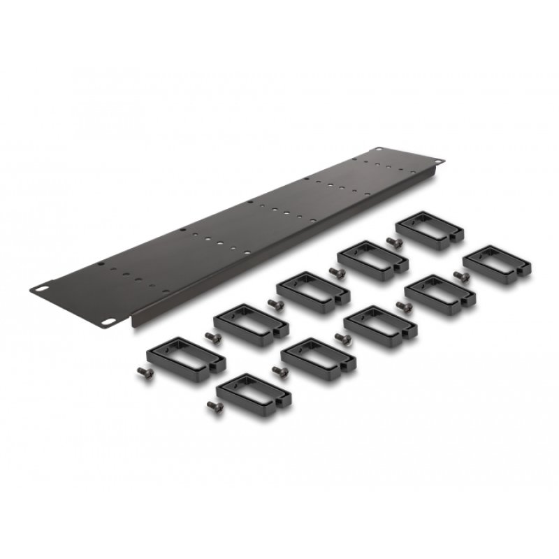 DeLOCK 19″ Cable Management Routing Panel with 10 plastic hooks 2U black