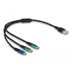 DeLOCK Câble USB de chargement 3-en-1 Type-A pour Micro USB / 2 x USB Type-C, 30 cm