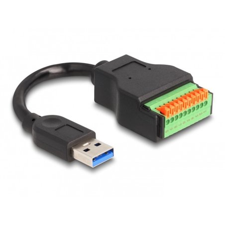 Delock USB 3.2 Gen 1 Kabel Typ-A Stecker zu Terminalblock Adapter mit Drucktaster 15 cm