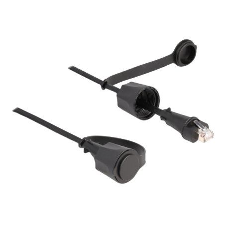 Delock Netzwerkkabel RJ45 Stecker zu RJ45 Stecker Cat.6 STP mit Verschlusskappe Outdoor IP68 staub- und wasserdicht