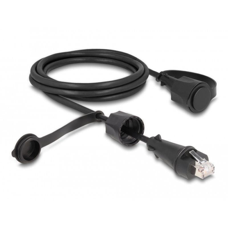 Delock Netzwerkkabel RJ45 Stecker zu RJ45 Stecker Cat.6 STP mit Verschlusskappe Outdoor IP68 staub- und wasserdicht