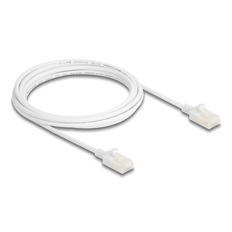 DeLOCK RJ45 Network Cable Cat.6A plug to plug with robust latch for industrial use U/UTP Slim 3 m white
