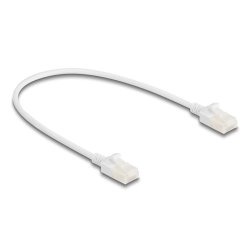 Delock RJ45 Netzwerkkabel Cat.6A Stecker zu Stecker mit robuster Rastnase Industrietauglich U/UTP Slim 0,3 m weiß