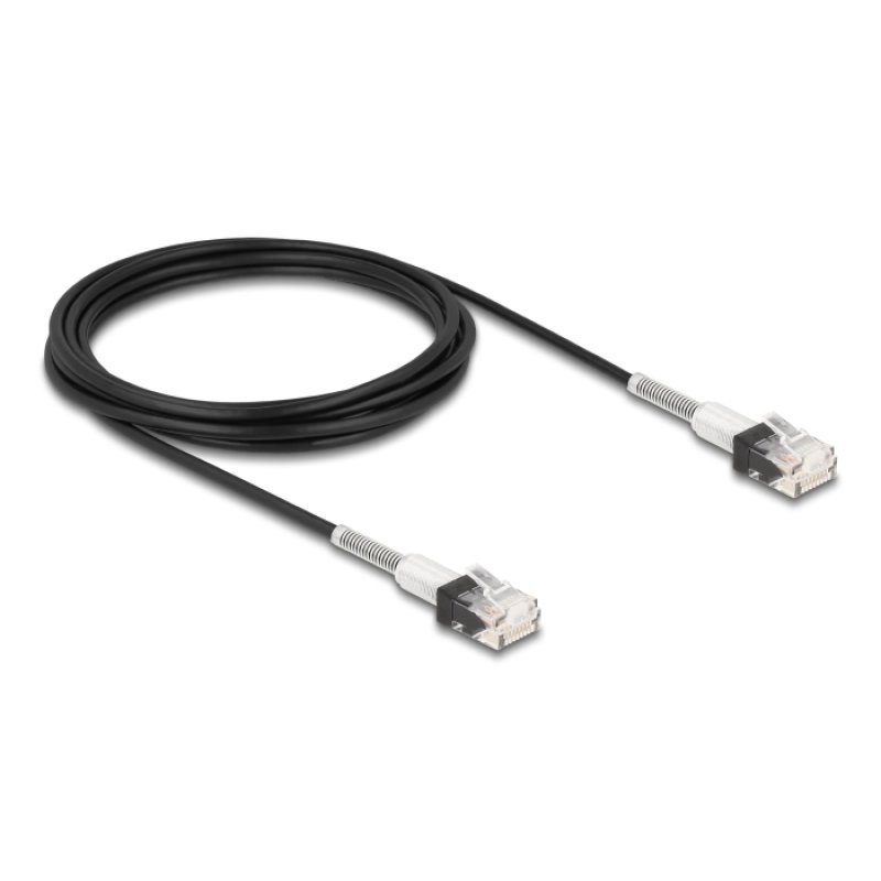 DeLOCK RJ45 Network Cable with double bend protection Cat.6A UTP Slim 3 m black