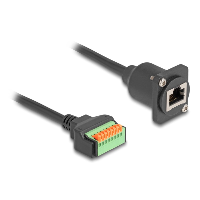 DeLOCK Câble Type-D RJ45 femelle vers bornier muni de bouton-poussoir, Cat.5e, noir, 30 cm
