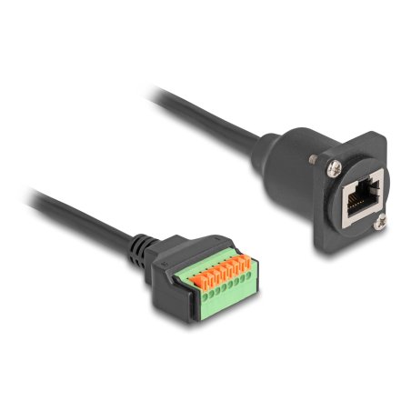 DeLOCK Câble Type-D RJ45 femelle vers bornier muni de bouton-poussoir, Cat.5e, noir, 30 cm