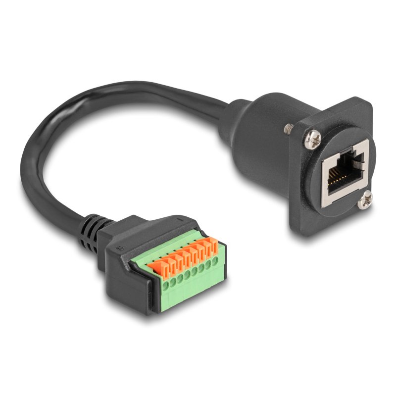 DeLOCK Câble Type-D RJ45 femelle vers bornier muni de bouton-poussoir, Cat.5e, noir, 30 cm
