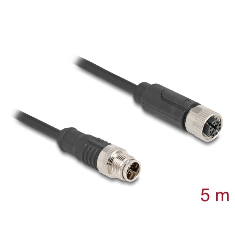 Delock M12 Kabel X-kodiert 8 Pin Stecker zu Buchse PVC 5 m