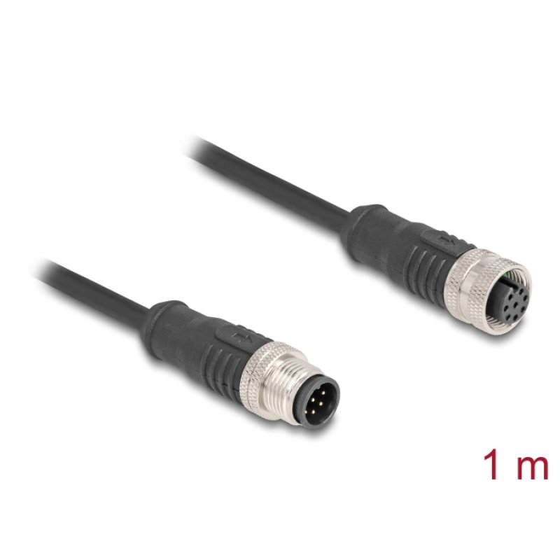 DeLOCK M12 Cable A-coded 8 pin male to female PVC 1 m
