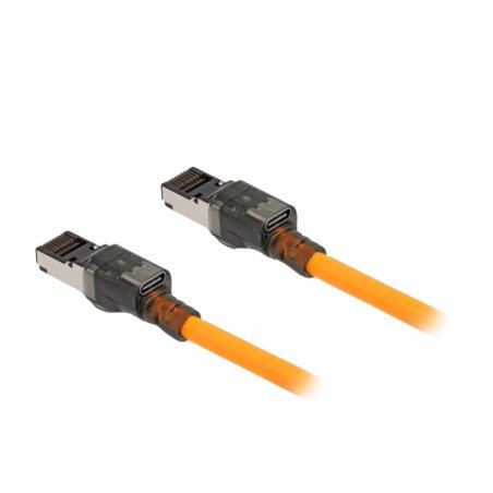 Delock RJ45 Netzwerkkabel mit USB Type-C™ Portfinder Funktion Self Tracing Cat.6A S/FTP 0,5 m orange