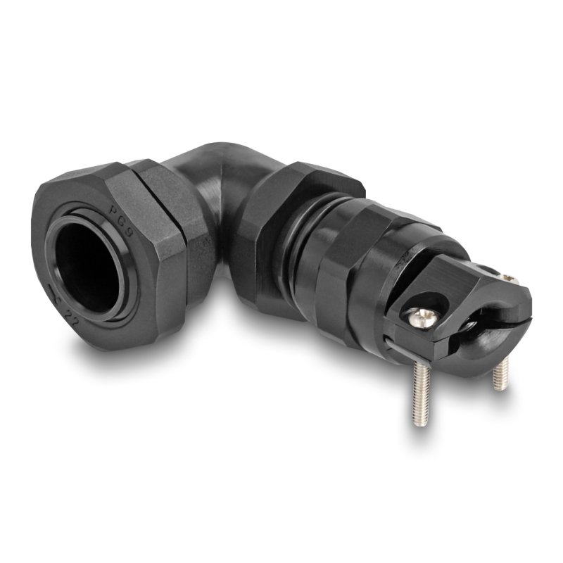 DeLOCK Presse-étoupe PG9 angulé 90° avec décharge de traction et protection de torsion, noir
