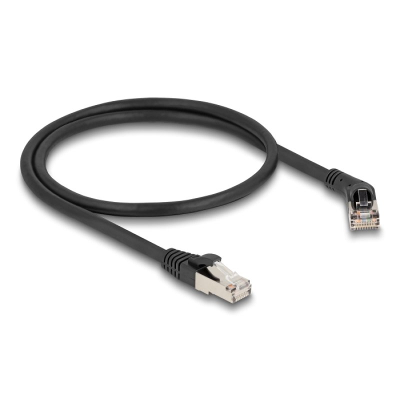 Delock RJ45 Netzwerkkabel Cat.6A S/FTP Stecker 45° nach rechts gewinkelt zu Stecker gerade 0,5 m schwarz