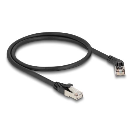 DeLOCK RJ45 Network Cable Cat.6A S/FTP plug 45° right angled to plug straight 0.5 m black