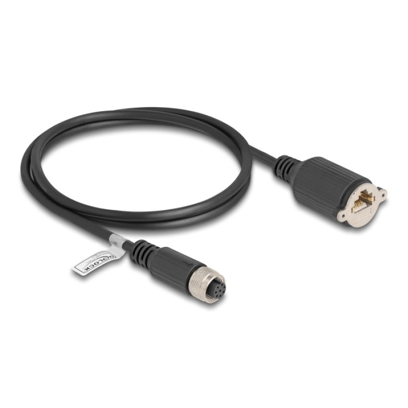DeLOCK Câble M12 codé-A, 8 broches femelles vers RJ45 femelle pour installation Cat.5e FTP, 1 m, noir
