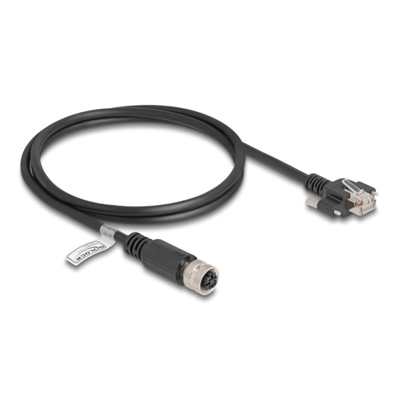 DeLOCK Câble M12 codé-D, 4 broches femelle vers RJ45 mâle avec vis Cat.5e FTP, 1 m, noir