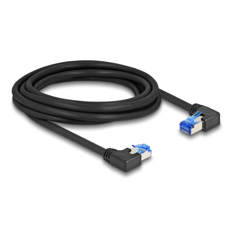 Delock RJ45 Netzwerkkabel Cat.6A S/FTP rechts / links gewinkelt 3 m schwarz