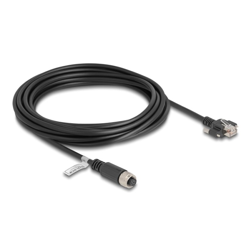 DeLOCK Câble M12 codé-A, 8 broches femelle vers RJ45 mâle avec vis Cat.5e FTP, 5 m, noir
