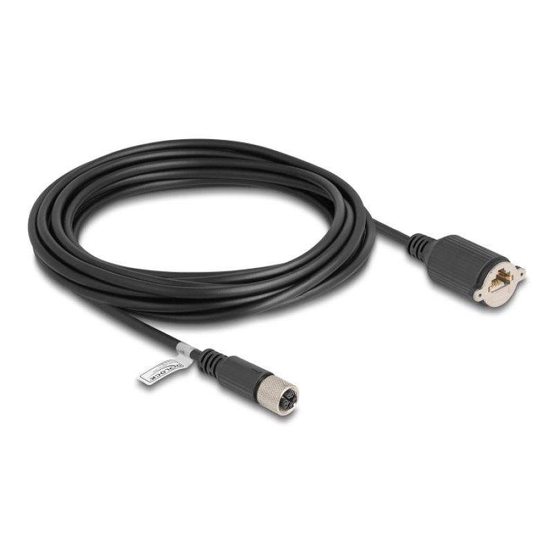 DeLOCK Câble M12 codé-X, 8 broches femelles vers RJ45 femelle pour installation Cat.6A S/FTP, 5 m, noir