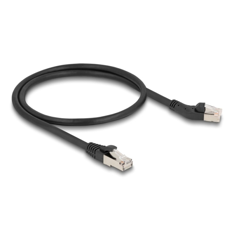 DeLOCK RJ45 Network Cable Cat.6A S/FTP plug 45° left angled to plug straight 0.5 m black