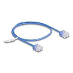 DeLOCK Câble de réseau RJ45 Cat.6 UTP Ultra Slim, 0,5 m, bleu, avec fiches courtes