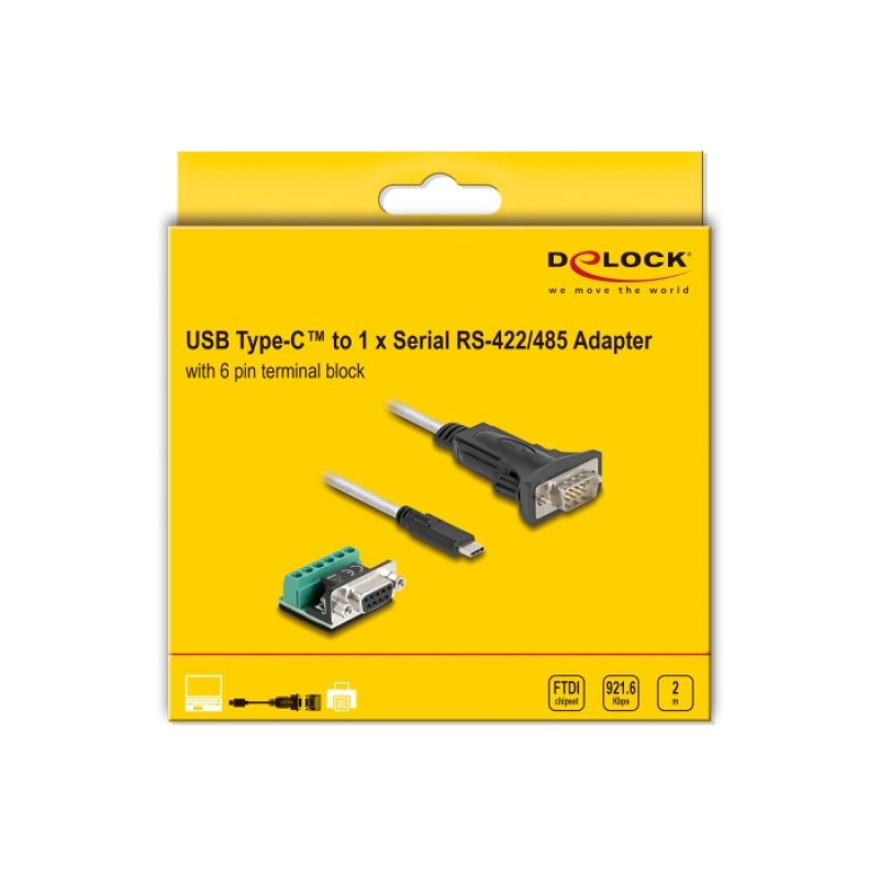 DeLOCK Adapter USB 2.0 Type-C to 1 x Serial RS-422/485 male with 6 pin terminal block 5 V 2 m