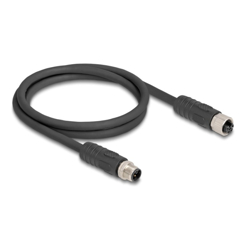 Delock M12 Kabel L-kodiert 4 Pin Stecker zu Buchse PUR schleppkettentauglich 5 m schwarz
