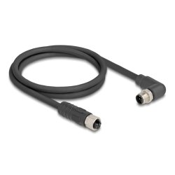 Delock M12 Kabel L-kodiert 4 Pin Stecker rechts gewinkelt zu Buchse gerade PUR schleppkettentauglich 5 m schwarz