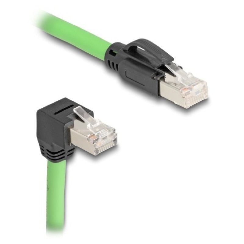 Delock RJ45 Netzwerkkabel Cat.6A Stecker zu Stecker unten gewinkelt SF/UTP schleppkettentauglich PUR (TPU) 5 m grün