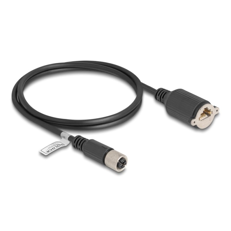 Delock M12 Kabel X-kodiert 8 Pin Buchse zu RJ45 Buchse zum Einbau Cat.6A S/FTP 1 m schwarz