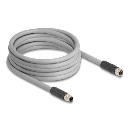 Delock M12 Kabel L-kodiert 5 Pin Stecker zu Buchse PUR schleppkettentauglich 5 m grau