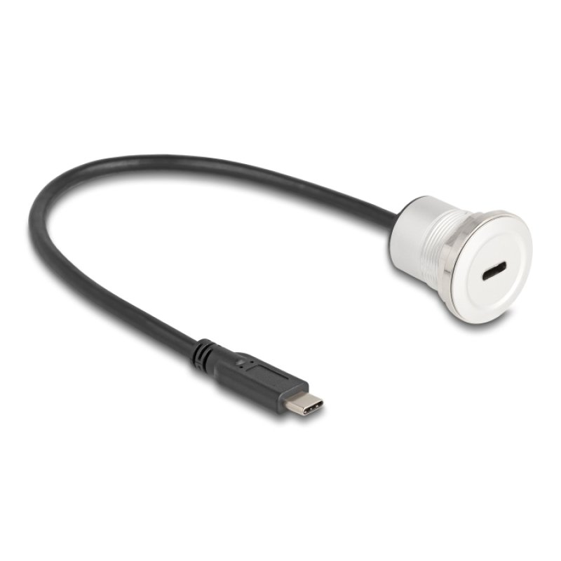 Delock USB 10 Gbps Type-C™ Einbaubuchse mit Kabelpeitsche Stecker 30 cm Aluminium
