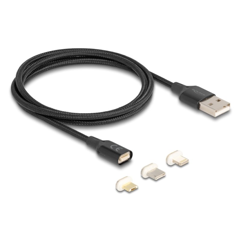 Delock Magnetisches Ladekabel Set für 8 Pin Lightning™ / Micro USB / USB Type-C™ schwarz 1 m
