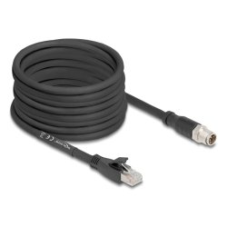 Delock M12 Kabel X-kodiert 8 Pin Stecker zu RJ45 Stecker Cat.5e S/FTP flexibel 10 m schwarz