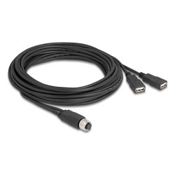 Delock M12 Kabel A-kodiert 8 Pin Buchse zu 2 x USB 2.0 Typ-A Buchse 5 m schwarz