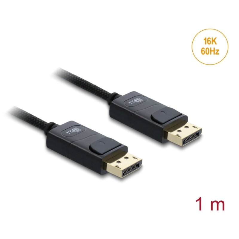 Delock Koaxiales DisplayPort Kabel 16K 60 Hz 80 Gbps mit Geflechtmantel 1 m