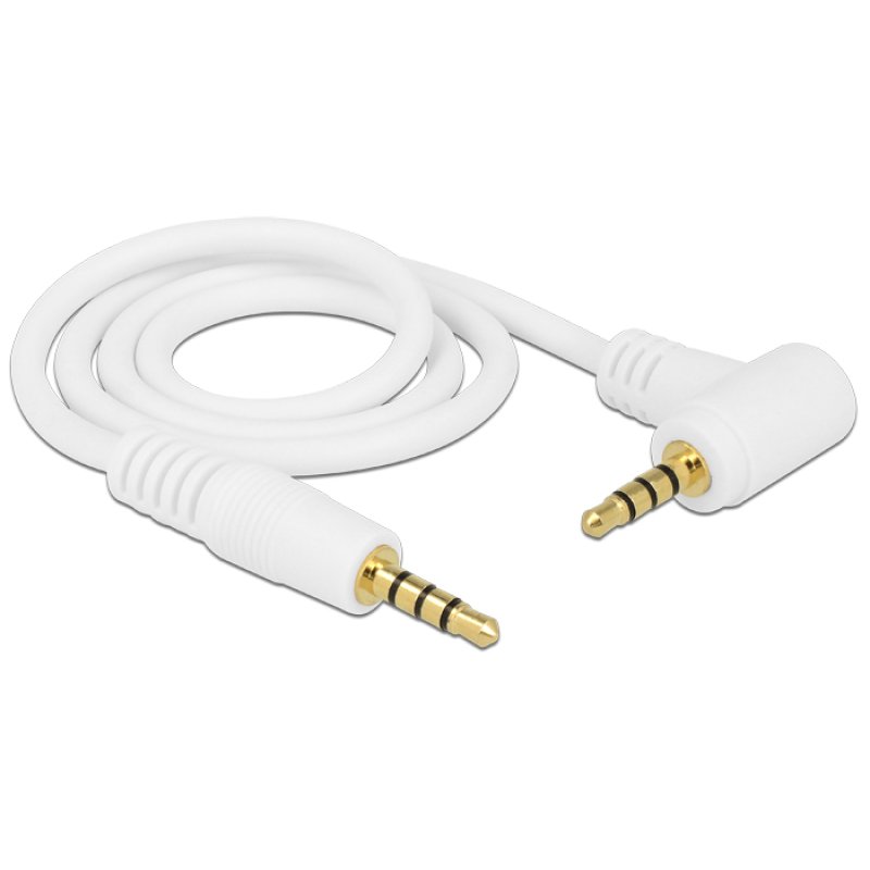 Delock Kabel Klinke 3,5 mm 4 Pin Stecker Stecker gewinkelt 0,5 m weiß