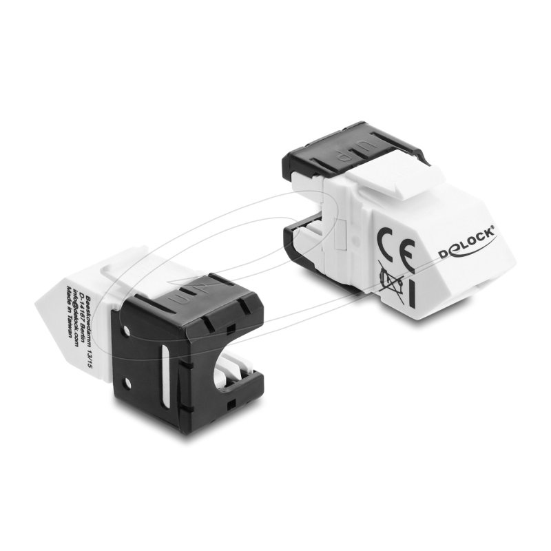 Delock Keystone Modul RJ45 Buchse zu LSA Cat.6A 45° gewinkelte Buchse ungeschirmt 180° Kabelführung werkzeugfrei