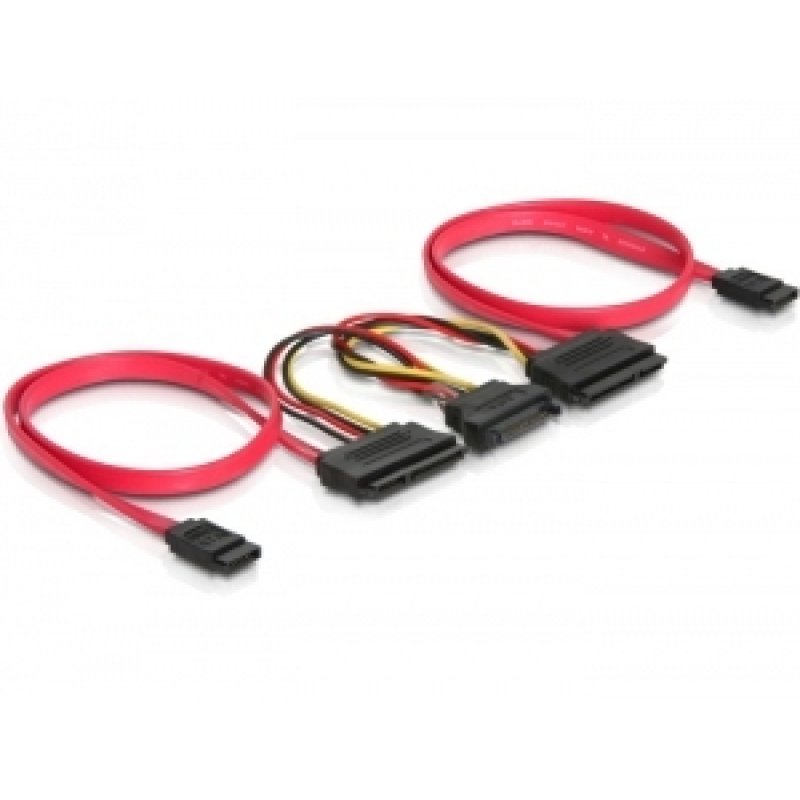 DeLOCK SATA All-in-One cable for 2x HDD SATA cable 0.5 m Red