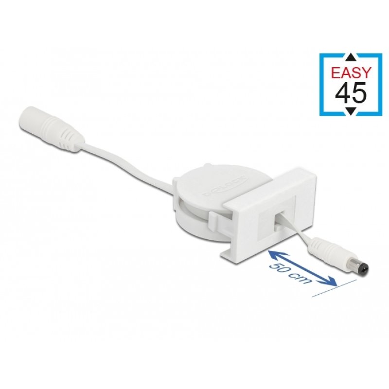 Delock Easy 45 Modul Power Ausrollkabel DC 5,5 x 2,1 mm Buchse / Stecker weiß