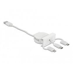 Delock Easy 45 Modul USB 2.0 3 in 1 Aufrollkabel USB Typ-A zu USB-C™, Micro USB und Lightning weiß