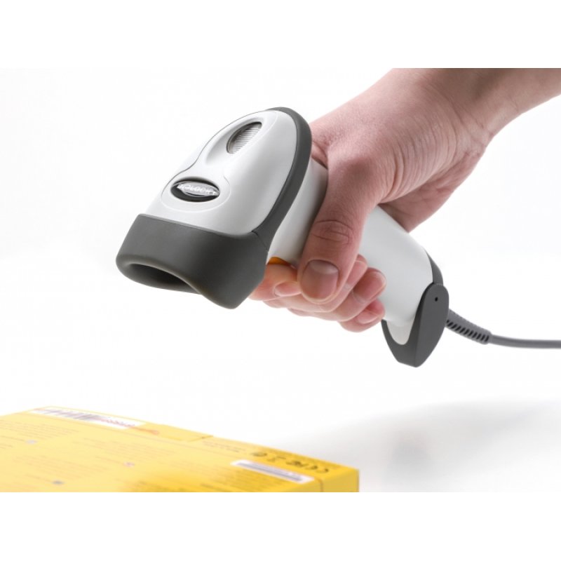 DeLOCK USB Barcode Scanner 1D with connection cable and stand - Laser - light grey