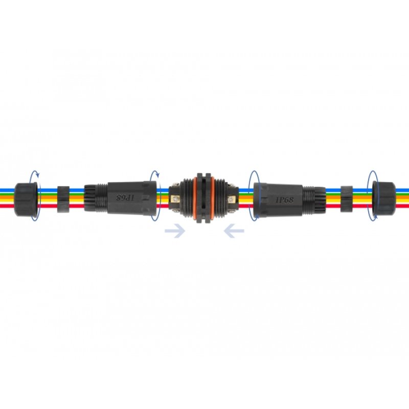 DeLOCK Cable connector for outdoor 5 pin, IP68 waterproof, screwable, cable diameter 4.5 - 7.5 mm black