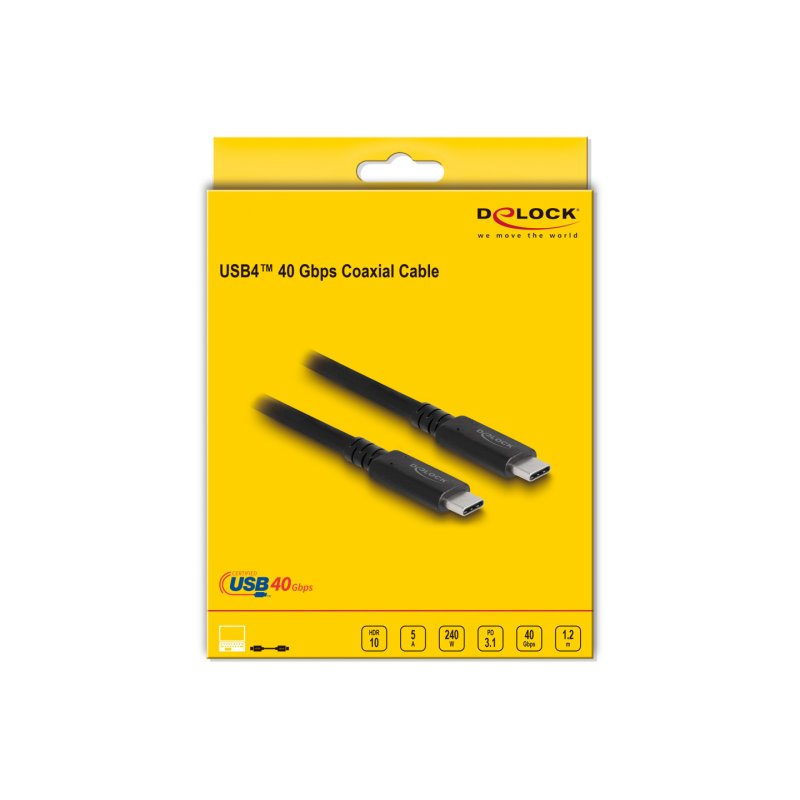 DeLOCK USB4 40 Gbps Coaxial Cable 1.2 m USB PD 3.1 Extended Power Range 240 W