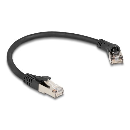 DeLOCK Câble de réseau RJ45, Cat.8.1 S/FTP mâle, angulé à 45° à droite, à mâle droit, jusqu’à 40 Gbps, 0,25