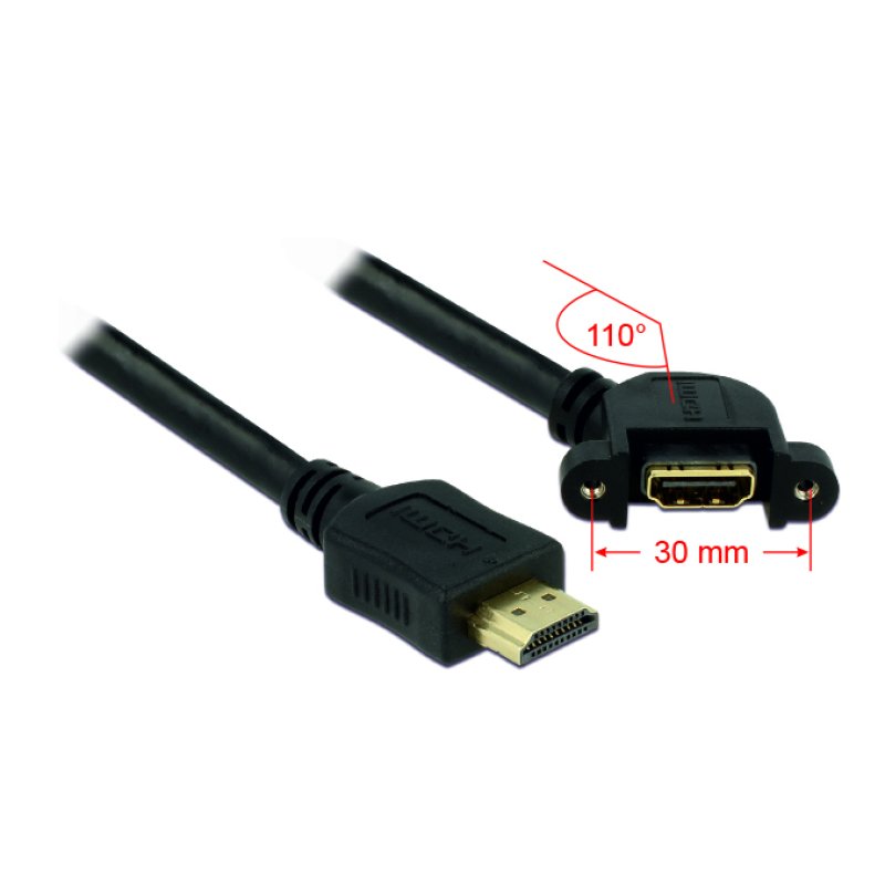 Delock Kabel HDMI-A Stecker HDMI-A Buchse zum Einbau 110° gewinkelt 4K 30 Hz 1 m