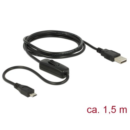 Delock Ladekabel USB 2.0 Typ-A Stecker USB 2.0 Micro-B Stecker mit Schalter für Raspberry Pi 1,5 m