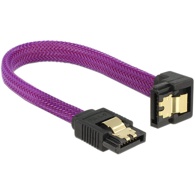 Delock SATA 6 Gb/s Kabel gerade auf unten gewinkelt 10 cm violett